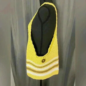 Yellow, Brown and White Hand Crocheted Shoulder Bag